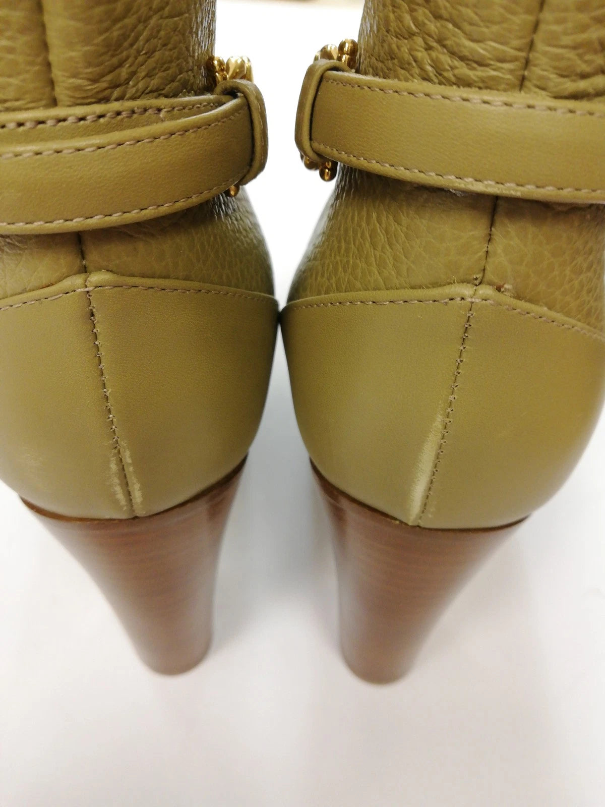 POLLINI Leather Ankle Boots — EU 38 — Olive Green (Made in Italy)
