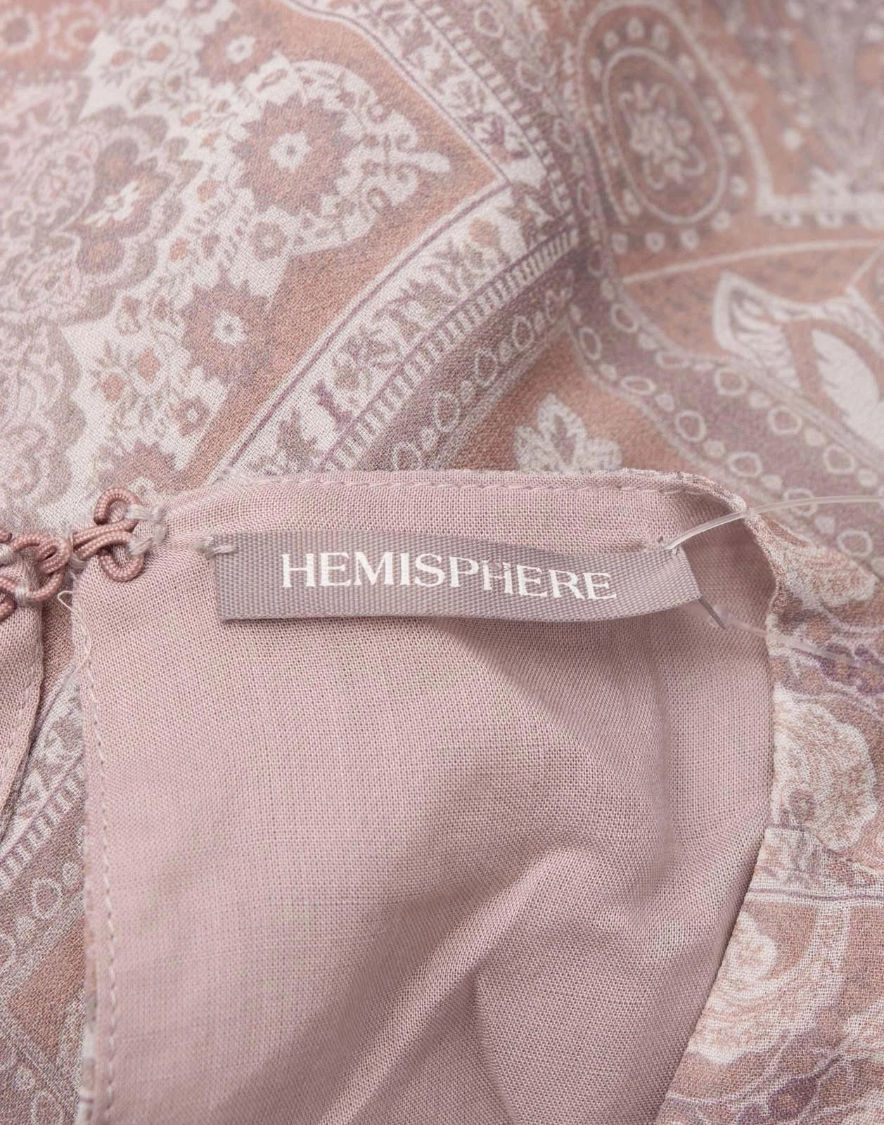 HEMISPHERE Shift Dress — Size S — Paisley • Tie Cuffs • Keyhole Back • Long Sleeve