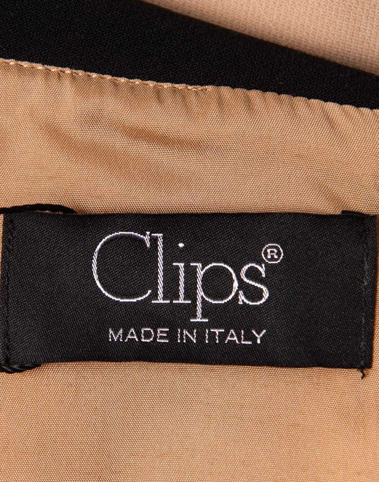 CLIPS Shift Dress — IT 46 / US 10 / UK 14 (XL) — Beige & Black — Lined • Chain Trim — Made in Italy