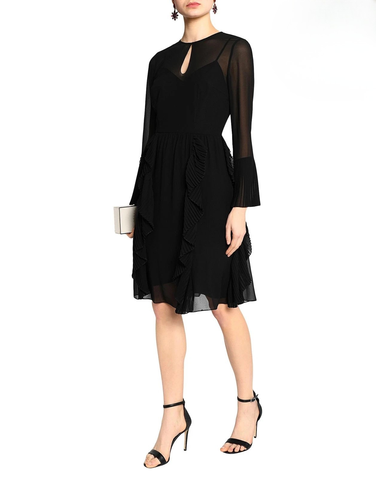 MIKAEL AGHAL Flare Dress — US 10 / UK 14 / IT 46 (L) — Black — Pleated Ruffle — Zipped — RRP €859