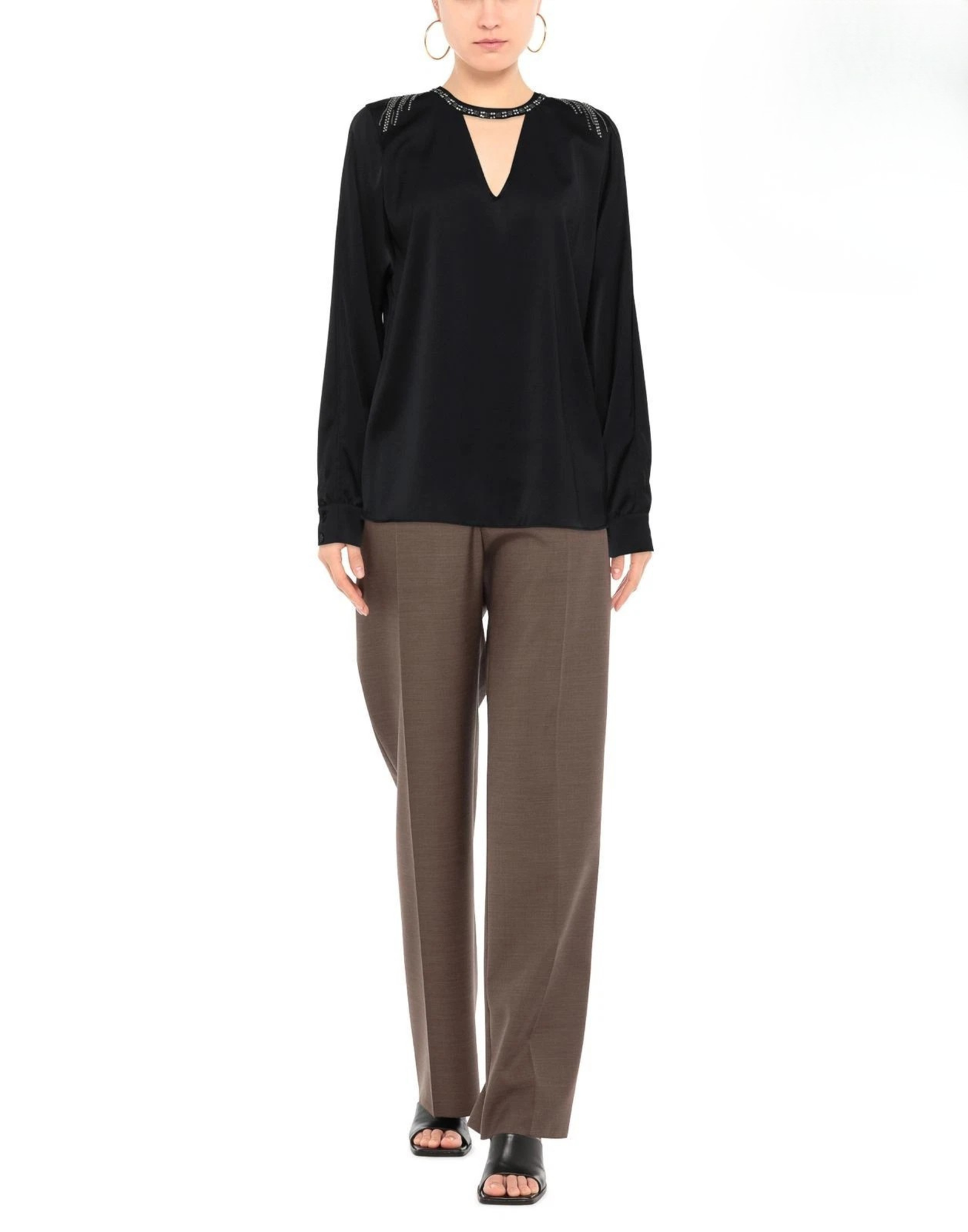TWINSET Crepe Top — IT 44 / US 8 / UK 12 (M) — Black — Rhinestones & Beads • Choker Neck