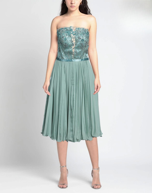 VIVIEN LUXURY Bandeau Dress — IT 40 / US 4 / UK 8 (S) — Blue — Sequins • Pleated • Lined