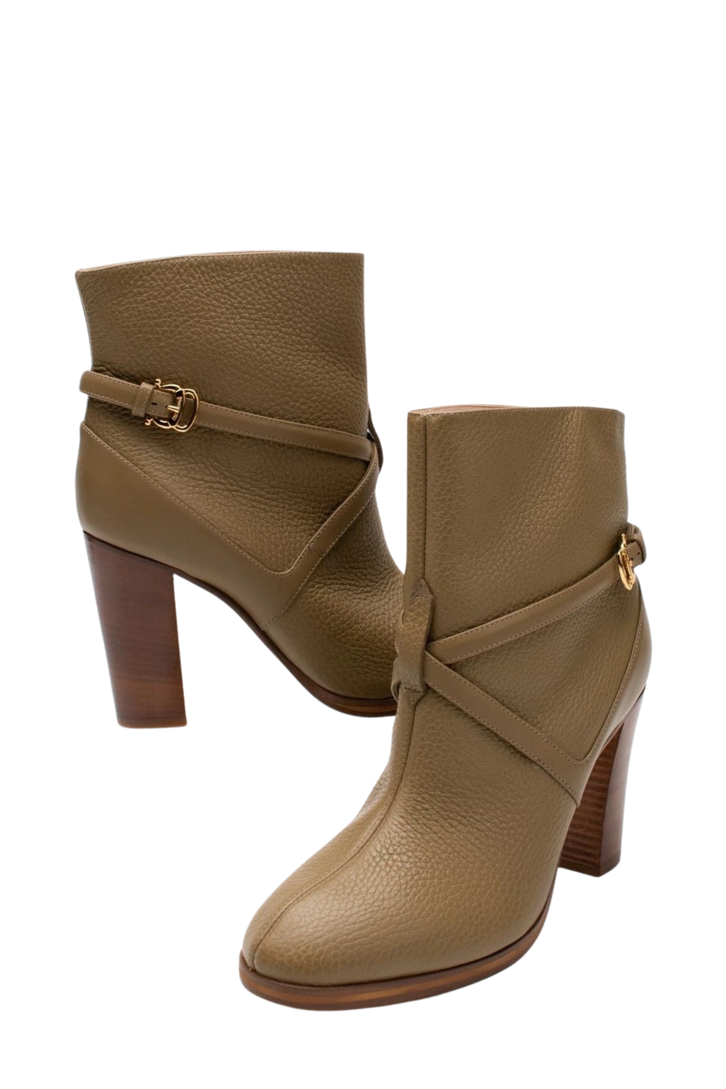 POLLINI Leather Ankle Boots — EU 38  — Olive Green (Made in Italy)