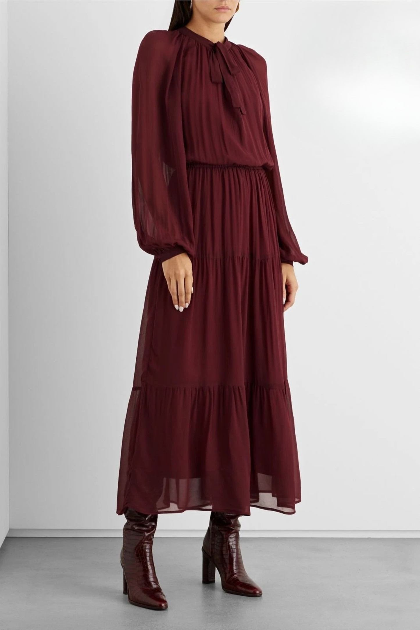 RRP€310 IRIS & INK Chiffon Maxi Dress UK14 US10 IT46 XL Lined Gathered