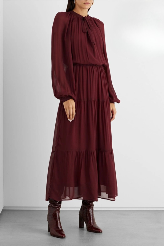 RRP€310 IRIS & INK Chiffon Maxi Dress UK14 US10 IT46 XL Lined Gathered