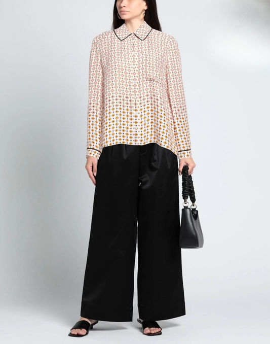 MAJE “Cimea” Button-Up Shirt — Size 2 (M) — White • Geometric Print • Long Sleeves