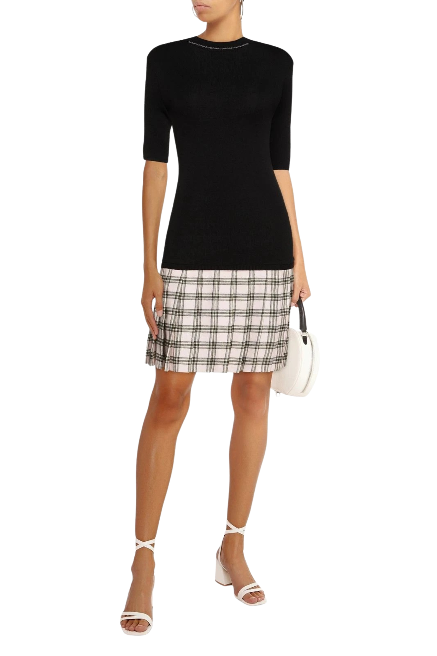 MAJE “Romana” Dress — EU 36 / US 4 / UK 8 (S) — Knitted • Check Pleated Hem — Made in Italy