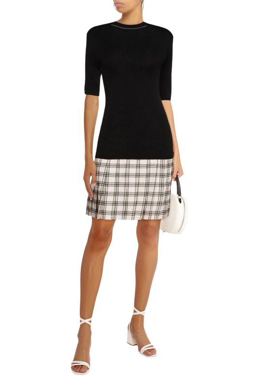 MAJE “Romana” Dress — EU 36 / US 4 / UK 8 (S) — Knitted • Check Pleated Hem — Made in Italy
