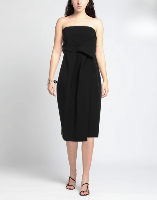 MR MASSIMO REBECCHI Midi Dress — IT 48 / US 12 / UK 16 (XXL) — Black — Draped Bandeau