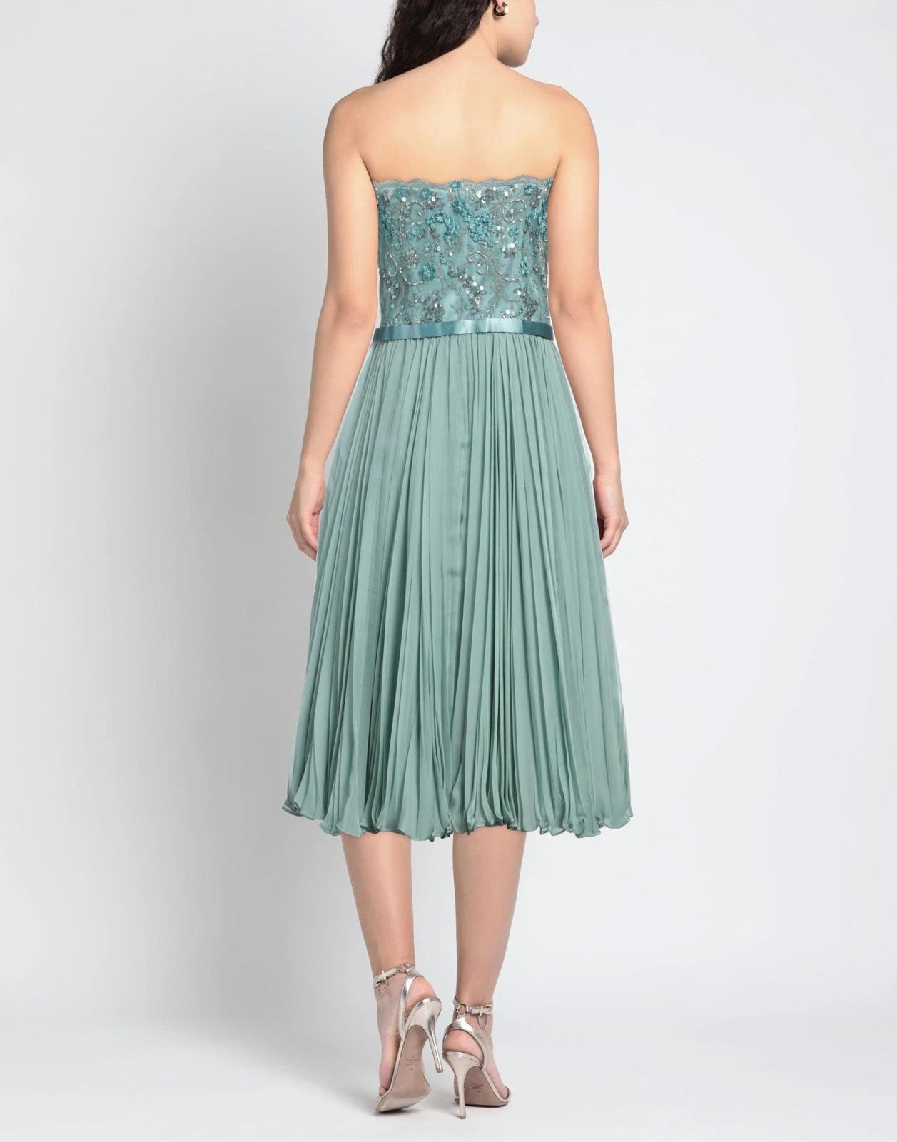 VIVIEN LUXURY Bandeau Dress — IT 40 / US 4 / UK 8 (S) — Blue — Sequins • Pleated • Lined