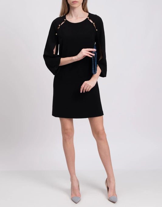ANNARITA N Shift Dress — IT 44 — Black — Beaded • 3/4 Sleeve — Made in Italy