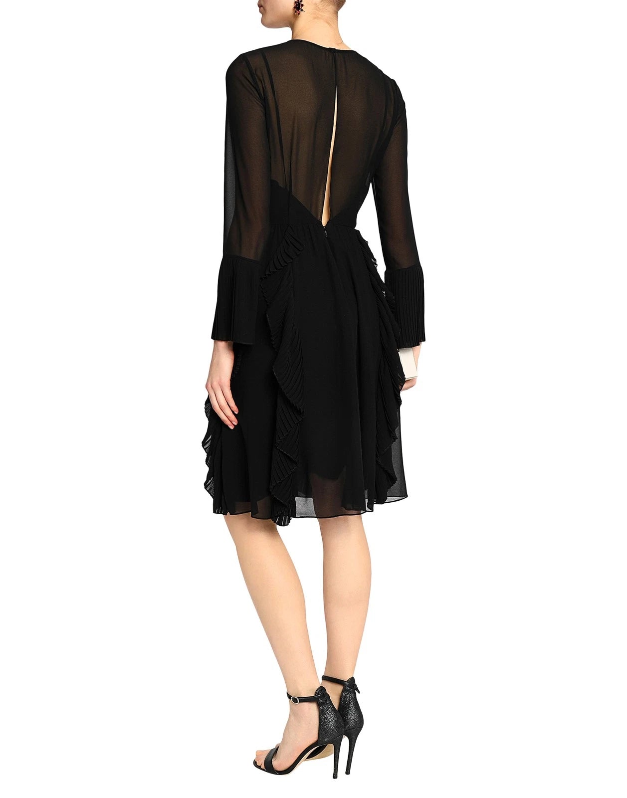 MIKAEL AGHAL Flare Dress — US 10 / UK 14 / IT 46 (L) — Black — Pleated Ruffle — Zipped — RRP €859