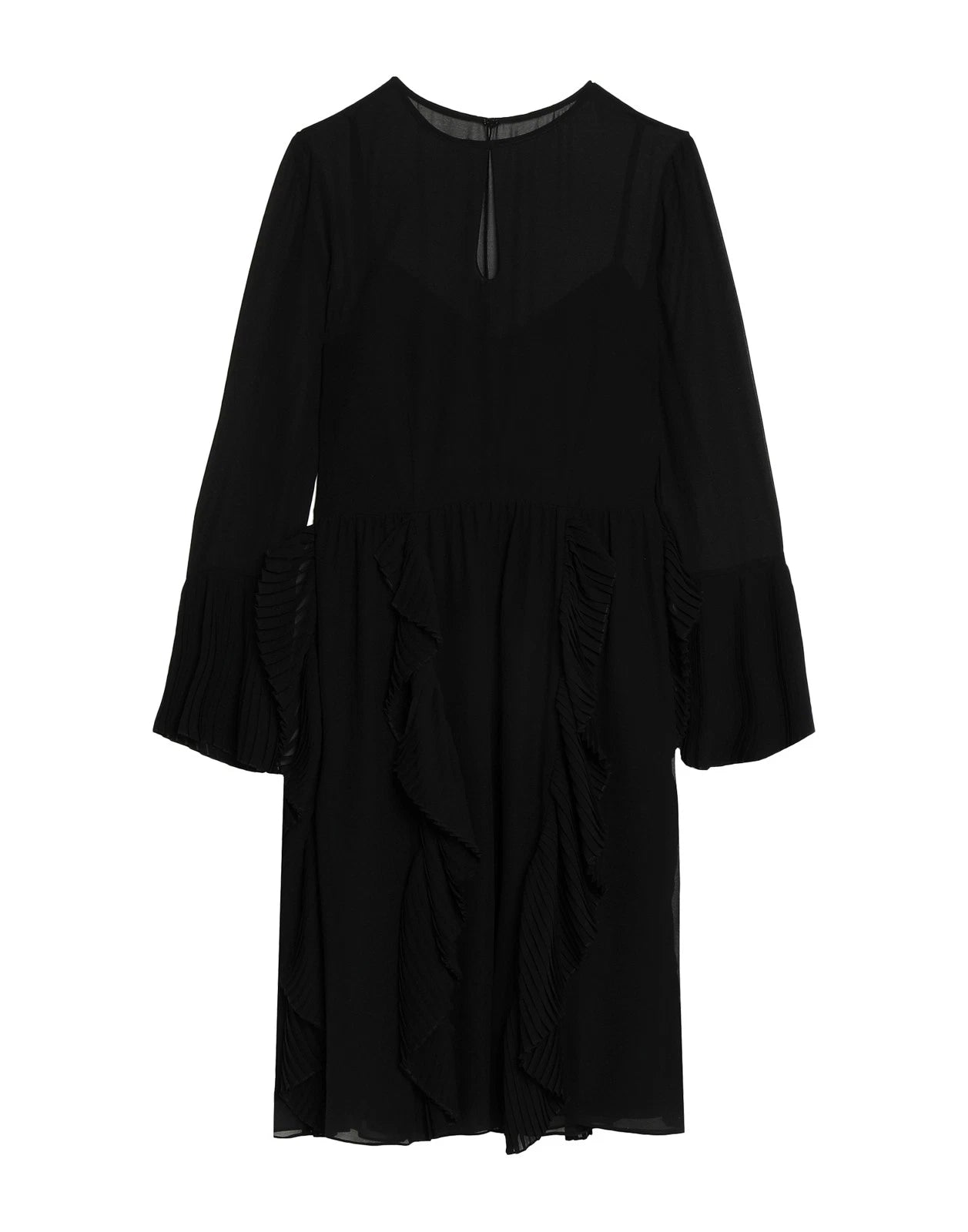 MIKAEL AGHAL Flare Dress — US 10 / UK 14 / IT 46 (L) — Black — Pleated Ruffle — Zipped — RRP €859