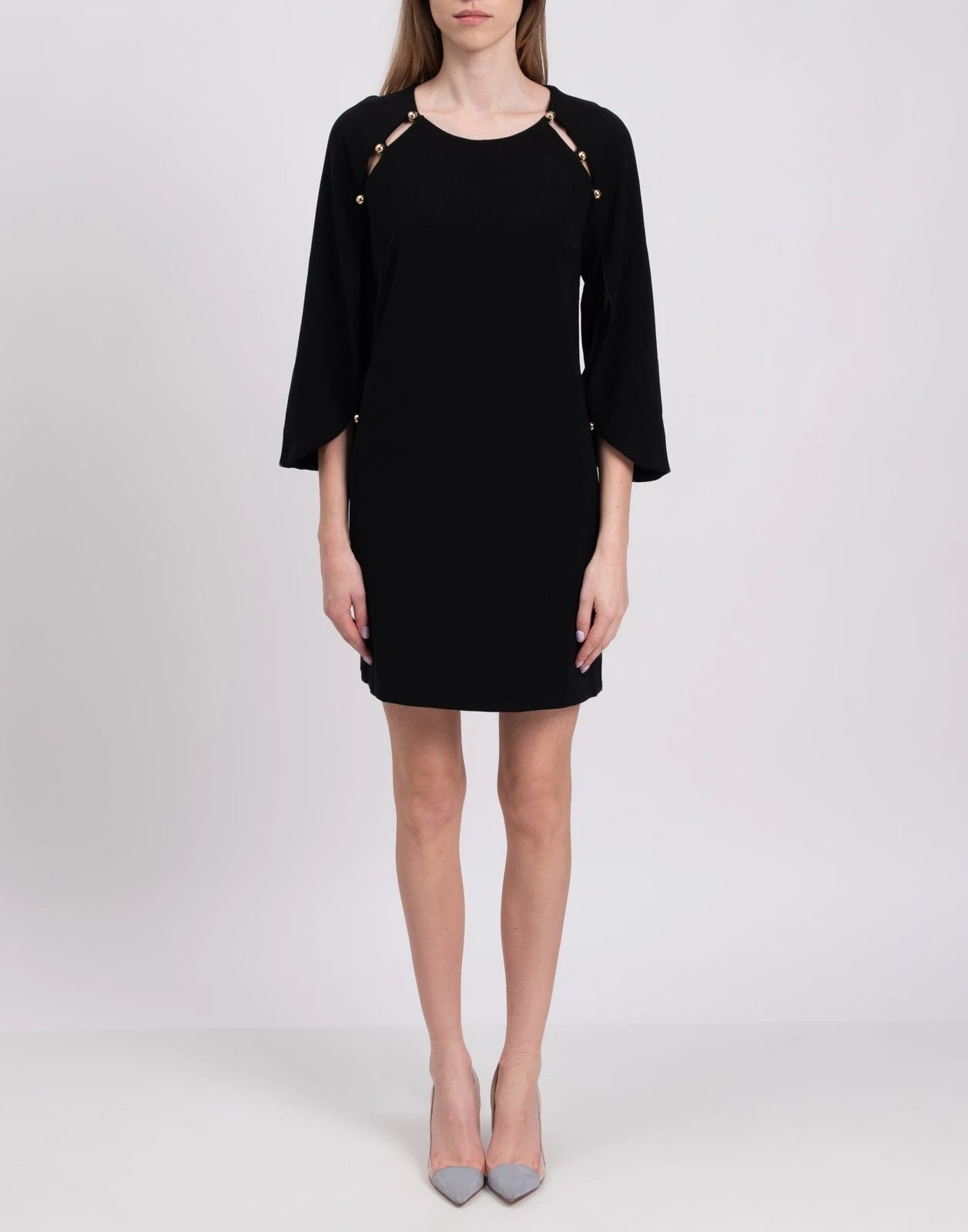 ANNARITA N Shift Dress — IT 44 — Black — Beaded • 3/4 Sleeve — Made in Italy