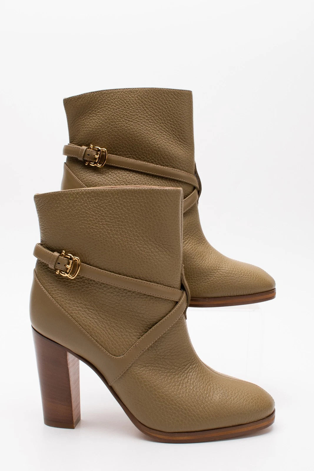 POLLINI Leather Ankle Boots — EU 38  — Olive Green (Made in Italy)