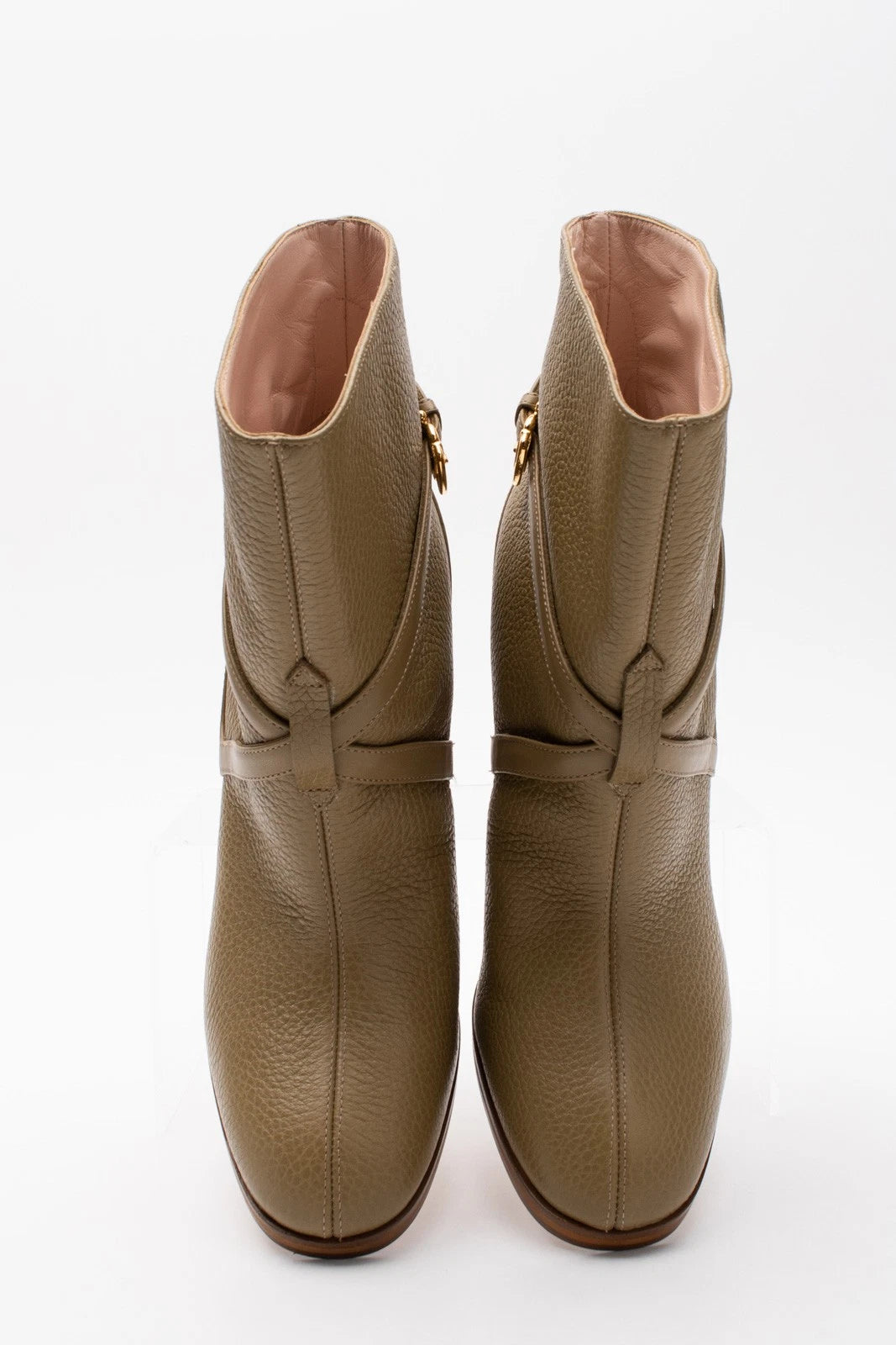POLLINI Leather Ankle Boots — EU 38  — Olive Green (Made in Italy)