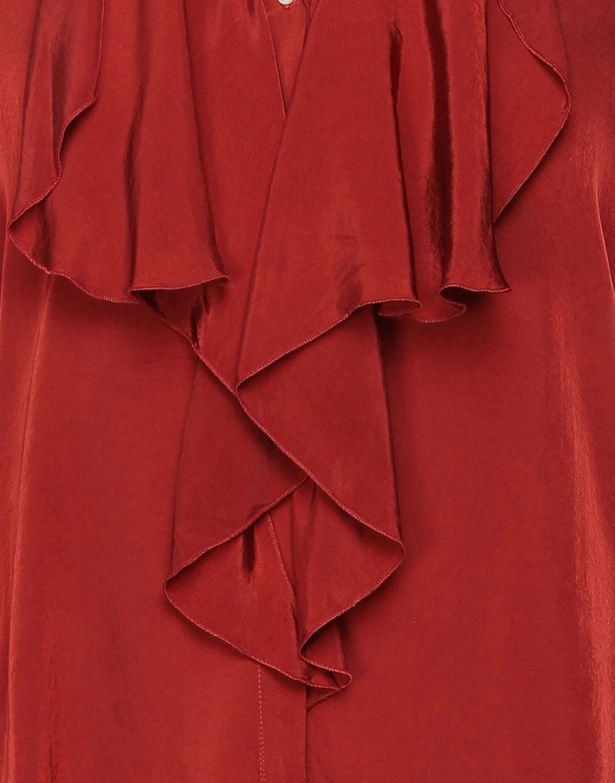 HIGH USE Twill Button-Up Shirt — IT 40 / US 4 / UK 8 (S) — Ruffles • Long Sleeve • V-Neck