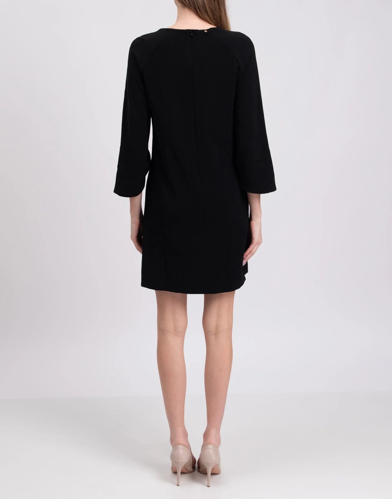 ANNARITA N Shift Dress — IT 44 — Black — Beaded • 3/4 Sleeve — Made in Italy
