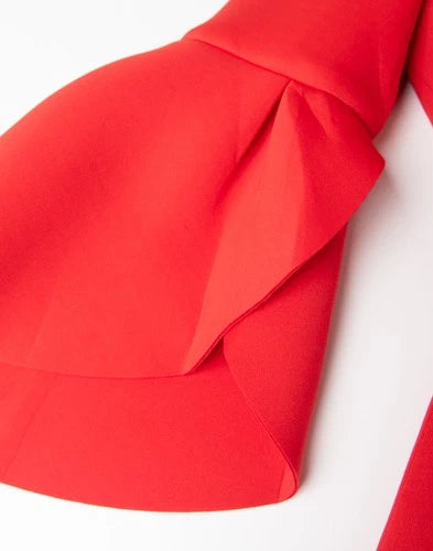 BADGLEY MISCHKA Scuba Pencil Dress — US 4 / UK 8 / IT 40 (S) — Red — Flared Cuffs • Boat Neck