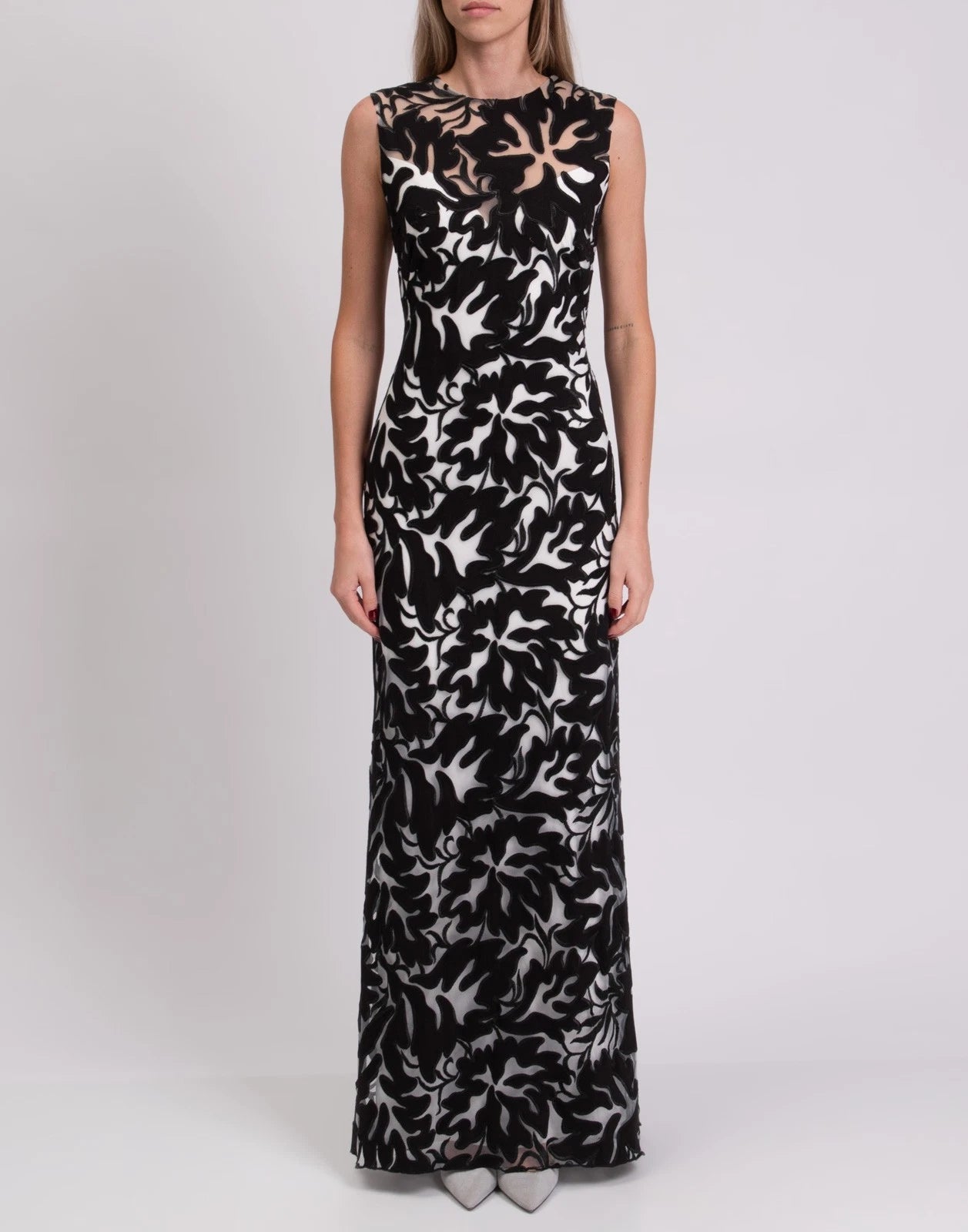TADASHI SHOJI Tulle Maxi Dress — US 8 / UK 12 / IT 44 (L) — White/Black