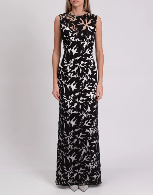 TADASHI SHOJI Tulle Maxi Dress — US 8 / UK 12 / IT 44 (L) — White/Black
