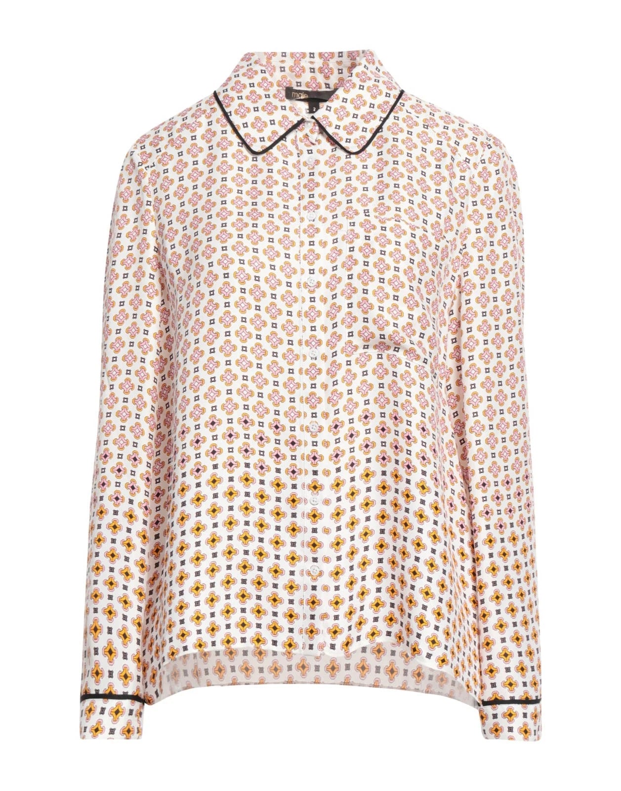MAJE “Cimea” Button-Up Shirt — Size 2 (M) — White • Geometric Print • Long Sleeves