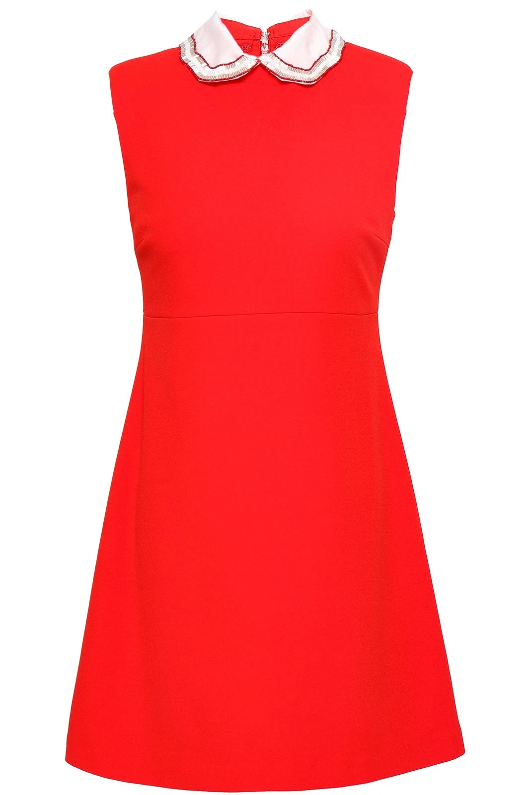 MAJE ‘Rangat’ Beaded Collar Mini Dress Red – Size 2 (US 6 / M) | Sleeveless A-Line, Peter Pan Collar