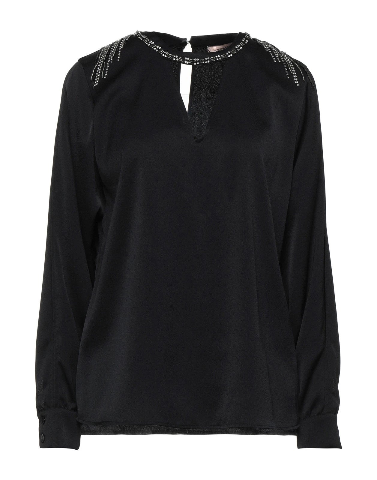 TWINSET Crepe Top — IT 44 / US 8 / UK 12 (M) — Black — Rhinestones & Beads • Choker Neck