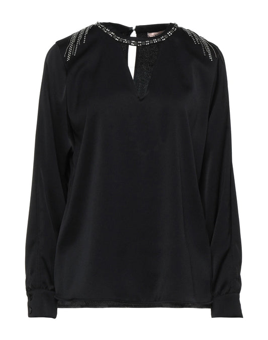 TWINSET Crepe Top — IT 44 / US 8 / UK 12 (M) — Black — Rhinestones & Beads • Choker Neck