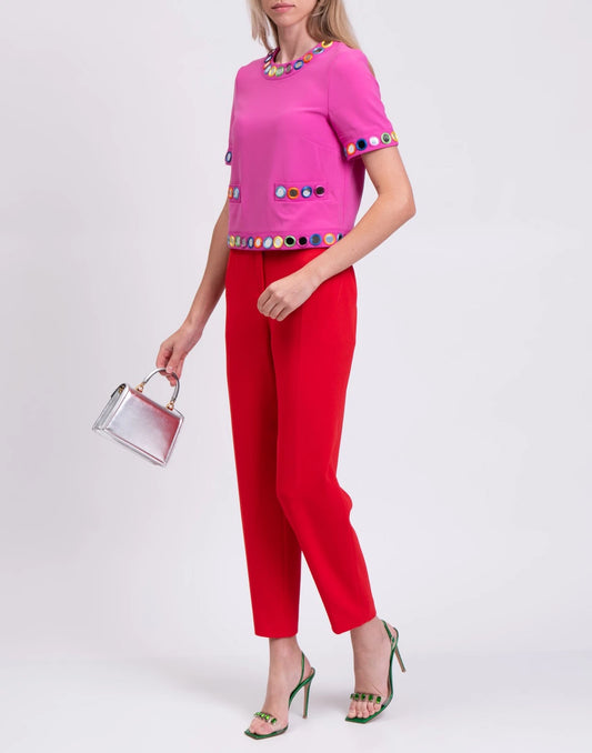 MOSCHINO Crepe Top — IT 40 / US 6 / UK 8 (S) — Pink — Mirror Details — Made in Italy