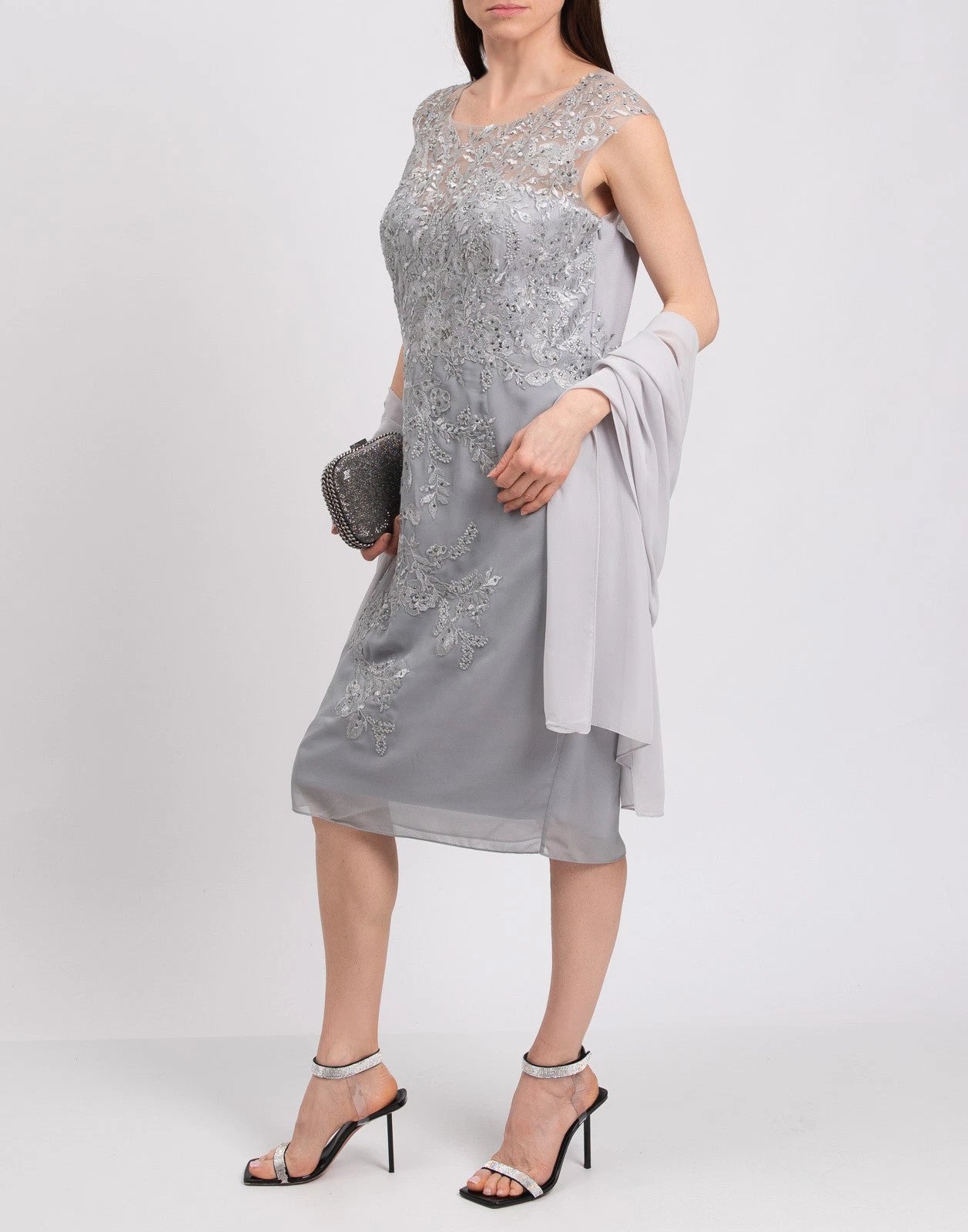 SOLOGIOIE Sheath Dress — Size 41 (Plus; approx. M) — Embroidered • Rhinestones