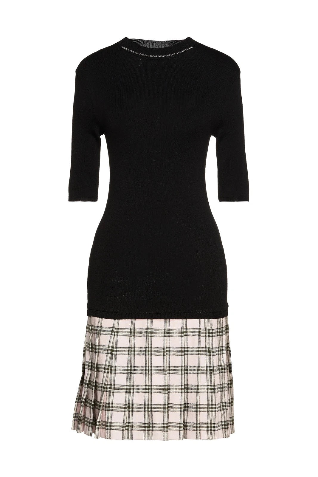MAJE “Romana” Dress — EU 36 / US 4 / UK 8 (S) — Knitted • Check Pleated Hem — Made in Italy