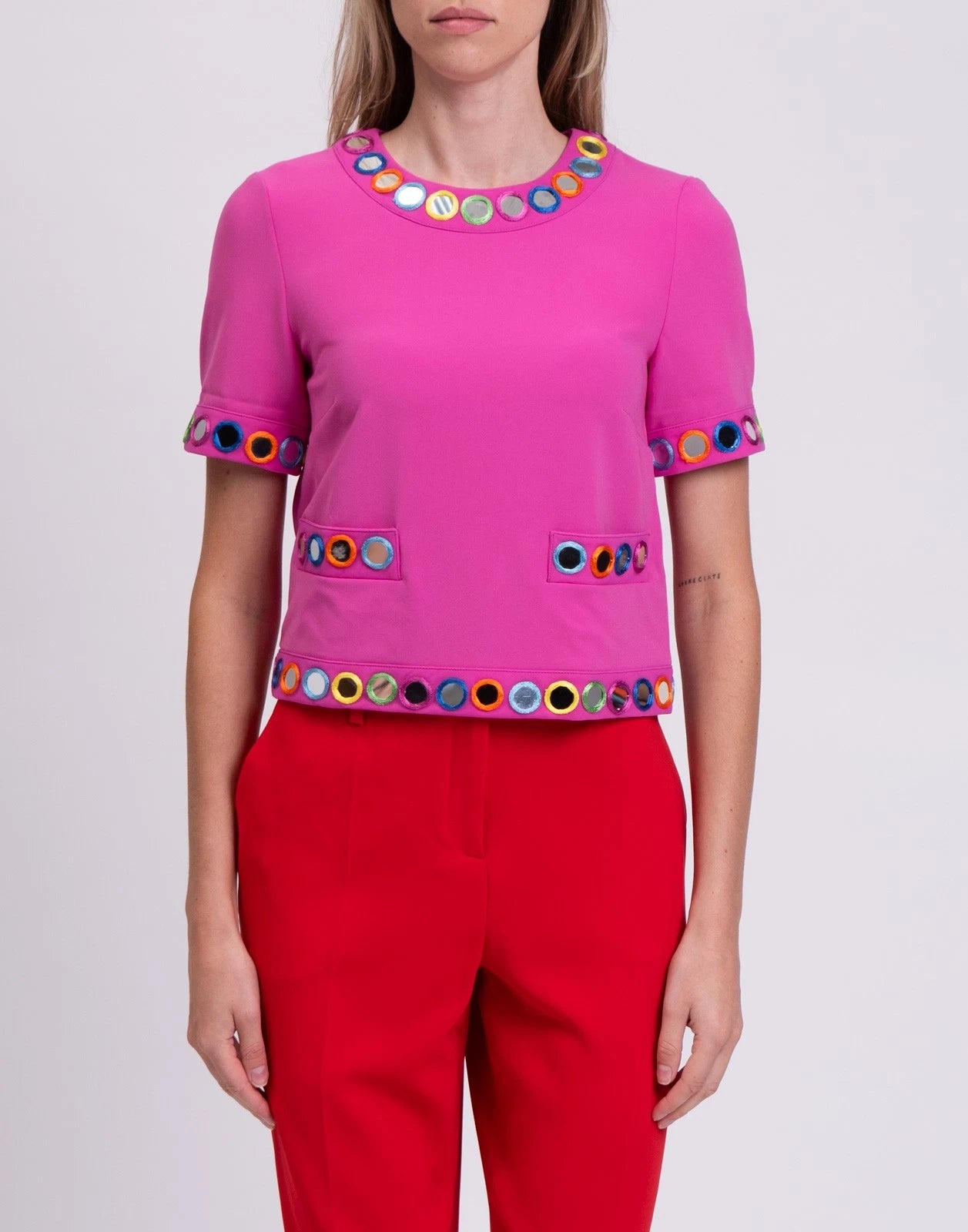 MOSCHINO Crepe Top — IT 40 / US 6 / UK 8 (S) — Pink — Mirror Details — Made in Italy