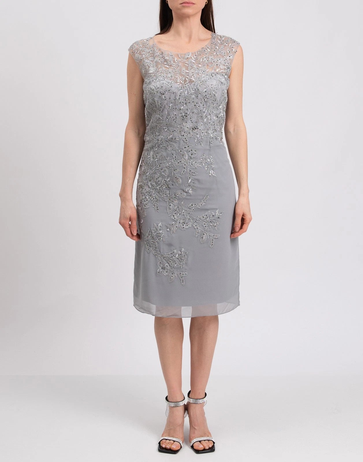 SOLOGIOIE Sheath Dress — Size 41 (Plus; approx. M) — Embroidered • Rhinestones
