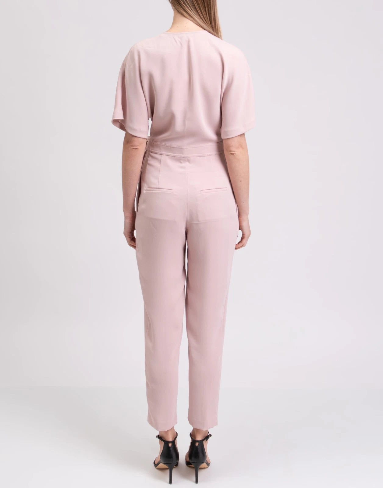 P.A.R.O.S.H. Wrap Jumpsuit XS Blush Pink Tie Belt Cropped Leg V-Neck