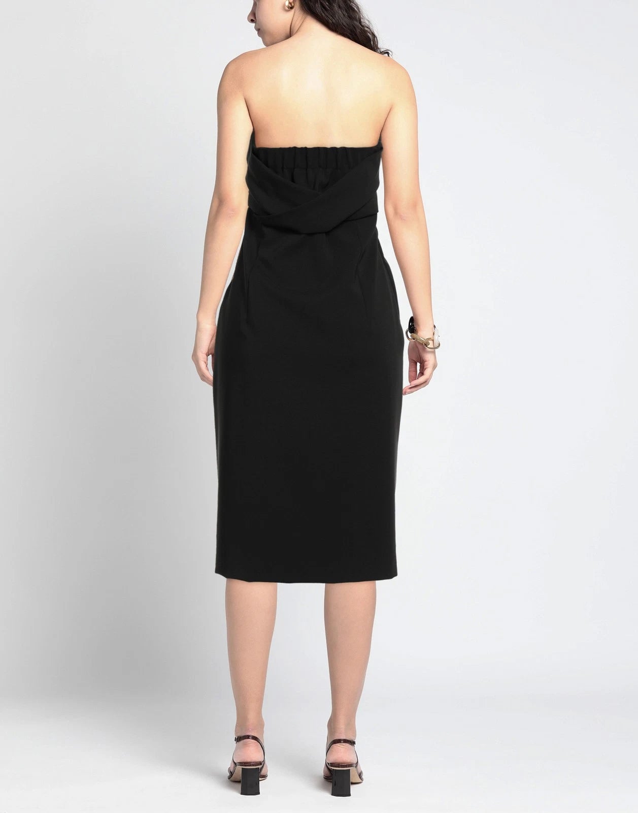 MR MASSIMO REBECCHI Midi Dress — IT 48 / US 12 / UK 16 (XXL) — Black — Draped Bandeau