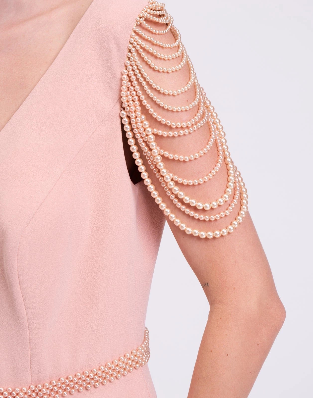 MAESTRI Crepe Sheath Dress — UK 14 / US 10 / IT 46 (XL) — Beaded • Peplum