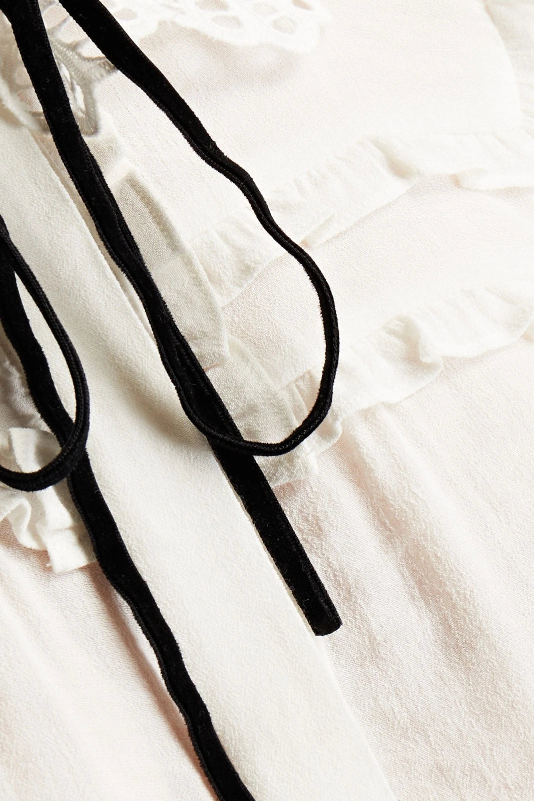 MAJE Crepe Blouse — Size US 4 / 1 (S) — Ruffled • Gathered • Sangallo Lace Collar