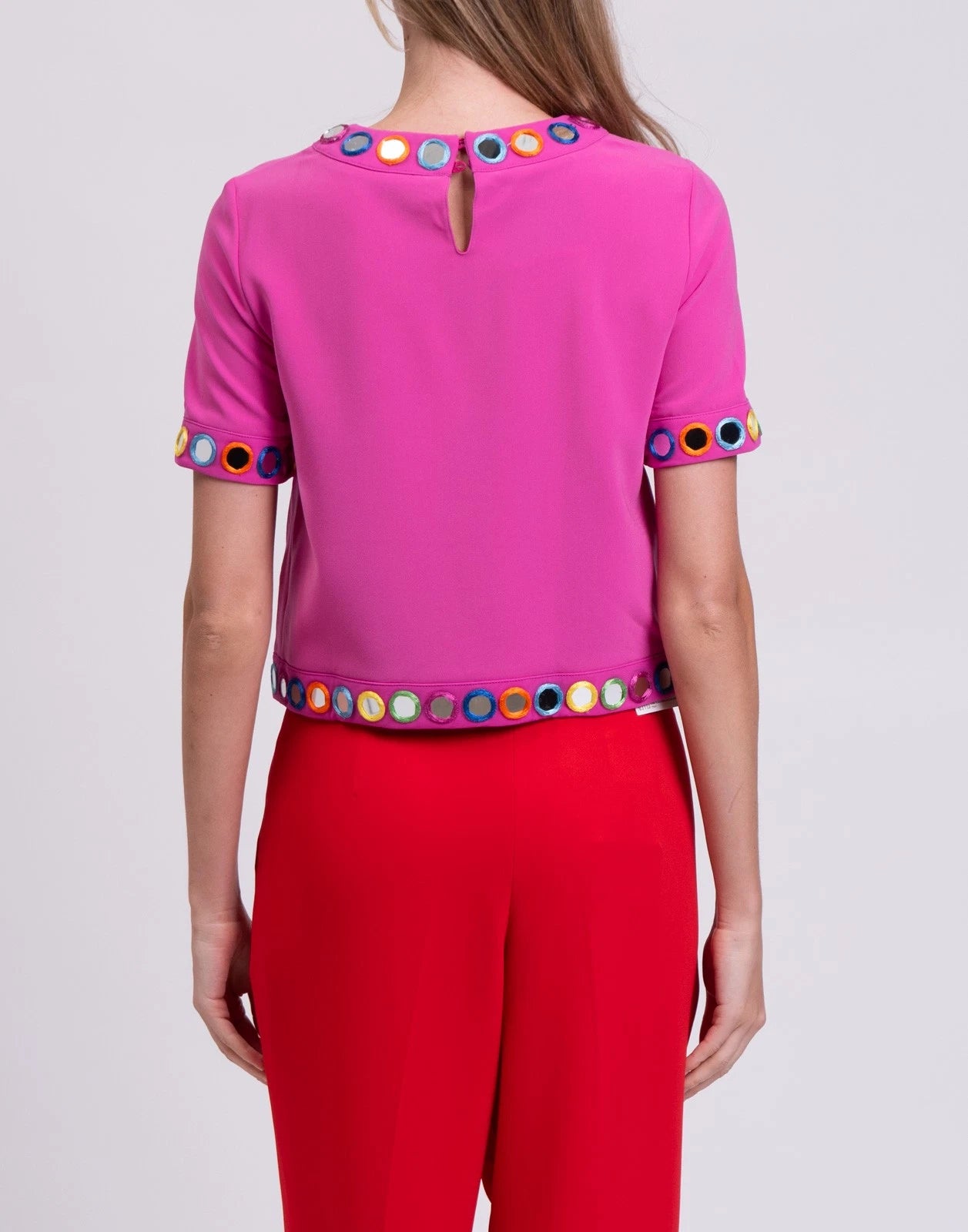 MOSCHINO Crepe Top — IT 40 / US 6 / UK 8 (S) — Pink — Mirror Details — Made in Italy
