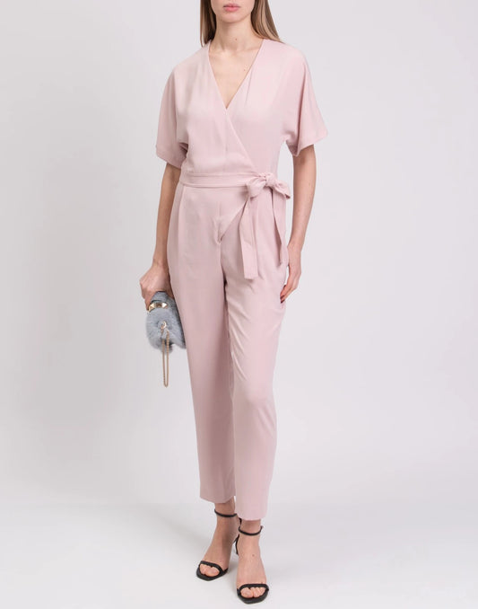 P.A.R.O.S.H. Wrap Jumpsuit XS Blush Pink Tie Belt Cropped Leg V-Neck