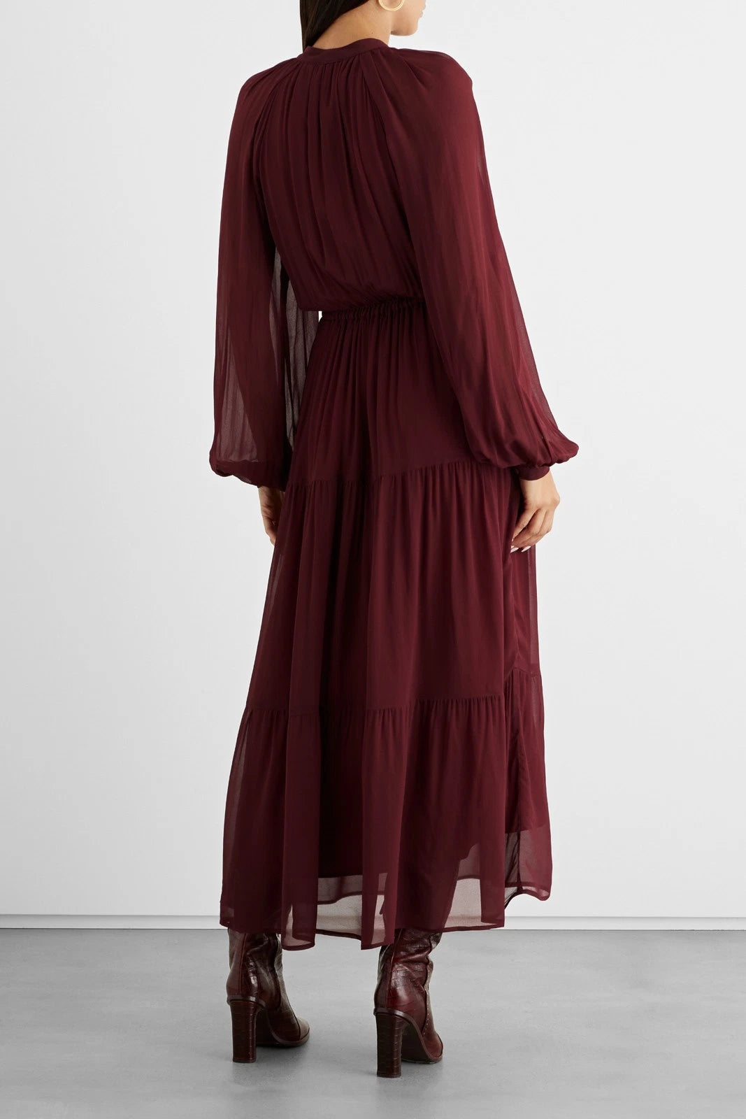 RRP€310 IRIS & INK Chiffon Maxi Dress UK14 US10 IT46 XL Lined Gathered