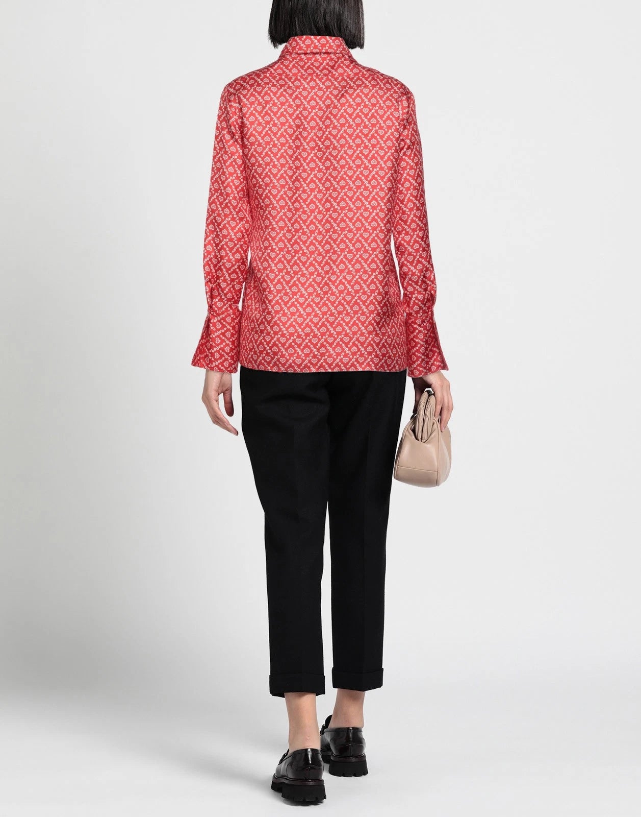 SANDRO Silk Satin Shirt — Size 2 (M) — Red Print • Long Sleeves • Collared