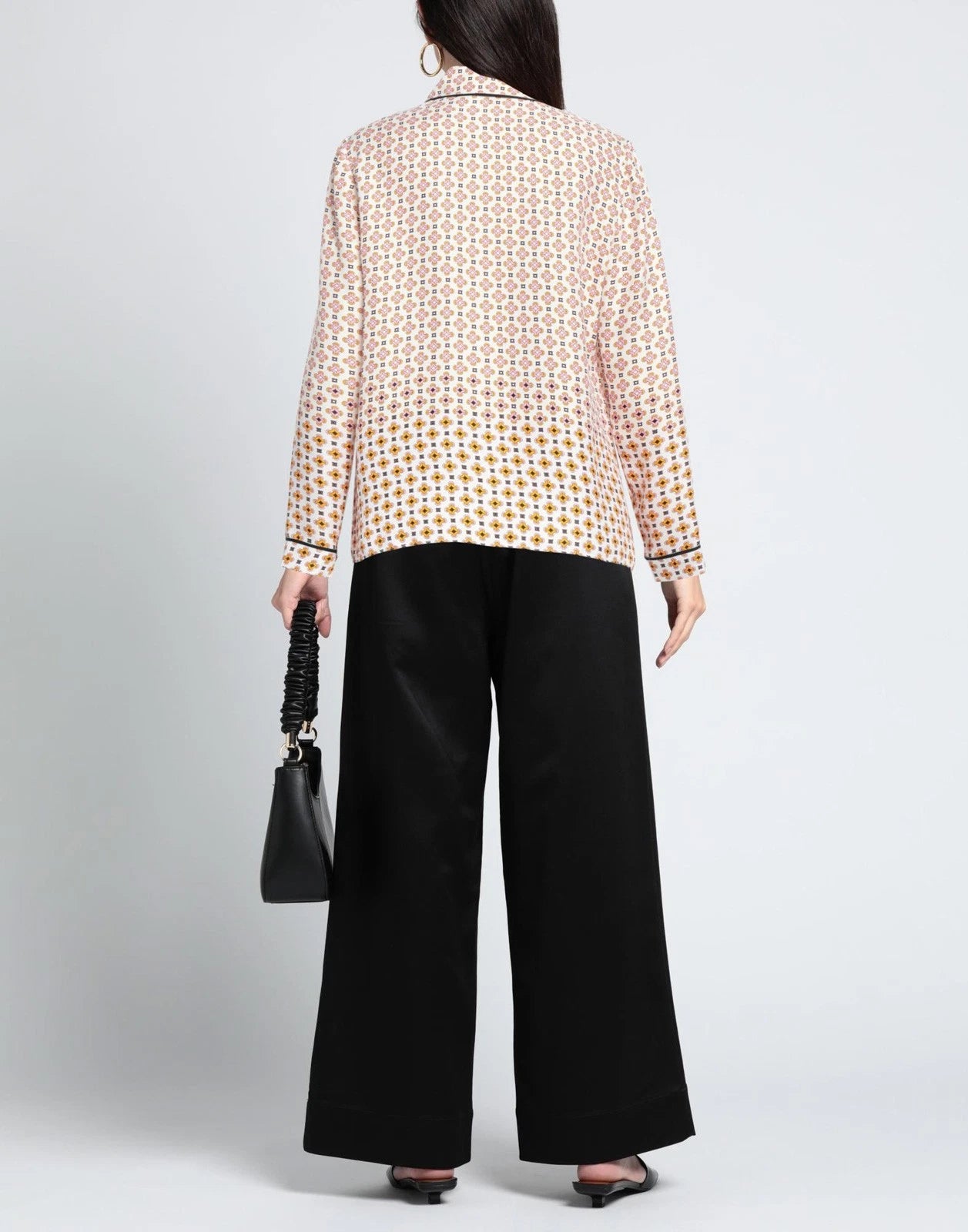 MAJE “Cimea” Button-Up Shirt — Size 2 (M) — White • Geometric Print • Long Sleeves